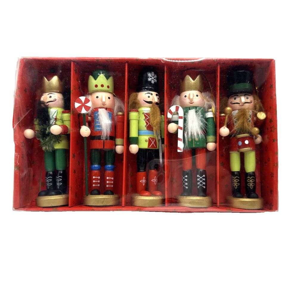 CHRISTMAS NUTCRACKERS Wooden Soldier Ornaments 5" Tall by Amor Present in Box